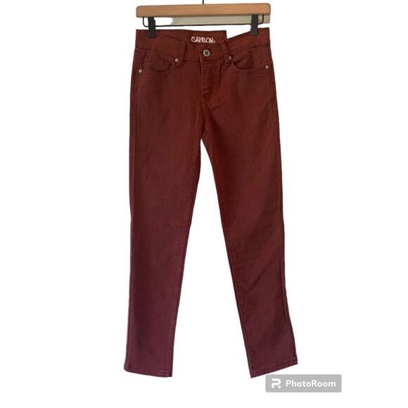 Carbon Mens Red Tapered Leg 5 Pockets Stretch Cotton Denim Skinny Jeans L30 W26 - Picture 1 of 4